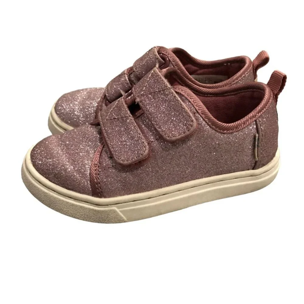 Toms Sz 7 Pink Sparkly Glitter Velcro Sneakers